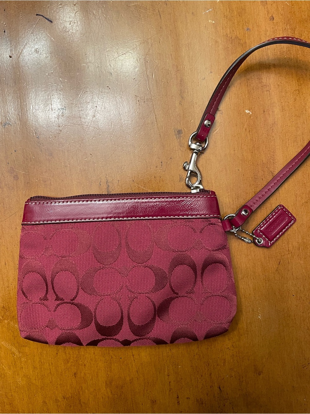 Coach Signature Jacquard Wristlet in Wine - Picture 2 of 7